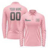 Custom Light Pink Dark Grey Long Sleeve Polo Shirt