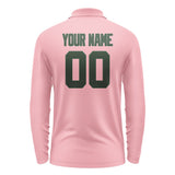 Custom Light Pink Dark Green Long Sleeve Polo Shirt