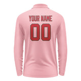 Custom Light Pink Red Long Sleeve Polo Shirt