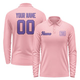Custom Light Pink Light Purple Long Sleeve Polo Shirt