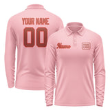Custom Light Pink Coral Red Long Sleeve Polo Shirt