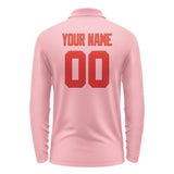 Custom Light Pink Orange Red Long Sleeve Polo Shirt
