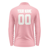 Custom Light Pink White Long Sleeve Polo Shirt