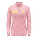Custom Light Pink Light Yellow Long Sleeve Polo Shirt