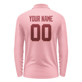 Custom Light Pink Crimson Red Long Sleeve Polo Shirt