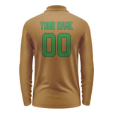 Custom Khaki Emerald Green Long Sleeve Polo Shirt