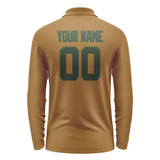 Custom Khaki Dark Green Long Sleeve Polo Shirt