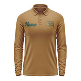 Custom Khaki Dark Green Long Sleeve Polo Shirt