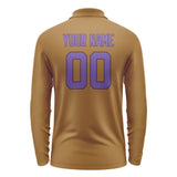 Custom Khaki Light Purple Long Sleeve Polo Shirt