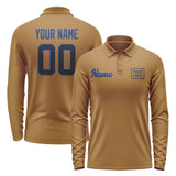 Custom Khaki Navy Long Sleeve Polo Shirt