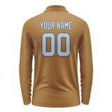 Custom Khaki Light Blue Long Sleeve Polo Shirt