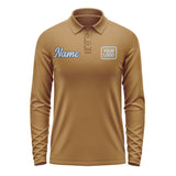 Custom Khaki Light Blue Long Sleeve Polo Shirt