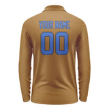 Custom Khaki Sky Blue Long Sleeve Polo Shirt