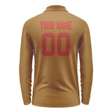 Custom Khaki Coral Red Long Sleeve Polo Shirt