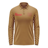 Custom Khaki Coral Red Long Sleeve Polo Shirt