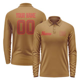 Custom Khaki Coral Red Long Sleeve Polo Shirt