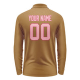 Custom Khaki Light Pink Long Sleeve Polo Shirt