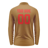 Custom Khaki Orange Red Long Sleeve Polo Shirt