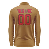 Custom Khaki Red Long Sleeve Polo Shirt
