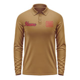 Custom Khaki Red Long Sleeve Polo Shirt
