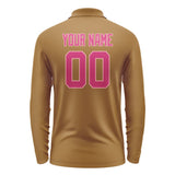 Custom Khaki Pink Long Sleeve Polo Shirt