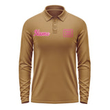 Custom Khaki Pink Long Sleeve Polo Shirt