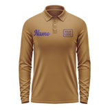 Custom Khaki Purple Long Sleeve Polo Shirt