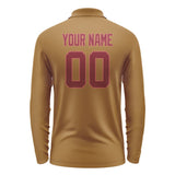 Custom Khaki Crimson Red Long Sleeve Polo Shirt