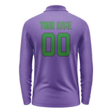 Custom Light Purple Emerald Green Long Sleeve Polo Shirt