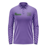 Custom Light Purple Dark Green Long Sleeve Polo Shirt