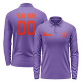 Custom Light Purple Orange Red Long Sleeve Polo Shirt