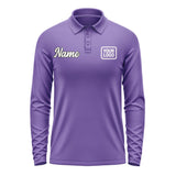 Custom Light Purple Cream Long Sleeve Polo Shirt