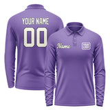 Custom Light Purple Cream Long Sleeve Polo Shirt