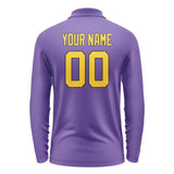Custom Light Purple Gold Long Sleeve Polo Shirt