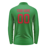 Custom Emerald Green Red Long Sleeve Polo Shirt