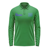 Custom Emerald Green Sky Blue Long Sleeve Polo Shirt