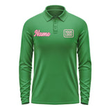 Custom Emerald Green Light Pink Long Sleeve Polo Shirt