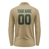 Custom Light Khaki Dark Green Long Sleeve Polo Shirt