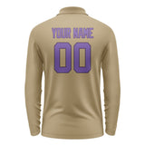 Custom Light Khaki Light Purple Long Sleeve Polo Shirt
