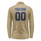 Custom Light Khaki Navy Long Sleeve Polo Shirt