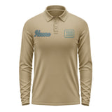 Custom Light Khaki Blue Green Long Sleeve Polo Shirt