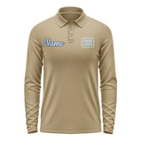 Custom Light Khaki Light Blue Long Sleeve Polo Shirt