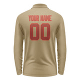 Custom Light Khaki Coral Red Long Sleeve Polo Shirt