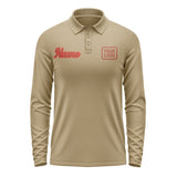 Custom Light Khaki Coral Red Long Sleeve Polo Shirt