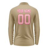 Custom Light Khaki Light Pink Long Sleeve Polo Shirt
