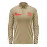 Custom Light Khaki Orange Red Long Sleeve Polo Shirt