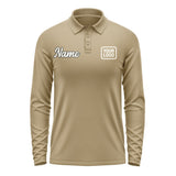 Custom Light Khaki Cream Long Sleeve Polo Shirt