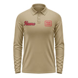 Custom Light Khaki Red Long Sleeve Polo Shirt