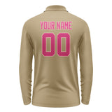 Custom Light Khaki Pink Long Sleeve Polo Shirt