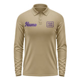 Custom Light Khaki Purple Long Sleeve Polo Shirt
